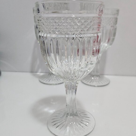 3 Libbey Radiant Water Glasses Vintage Pressed Glass 7" diamond ribbed patterned - Picture 3 of 7